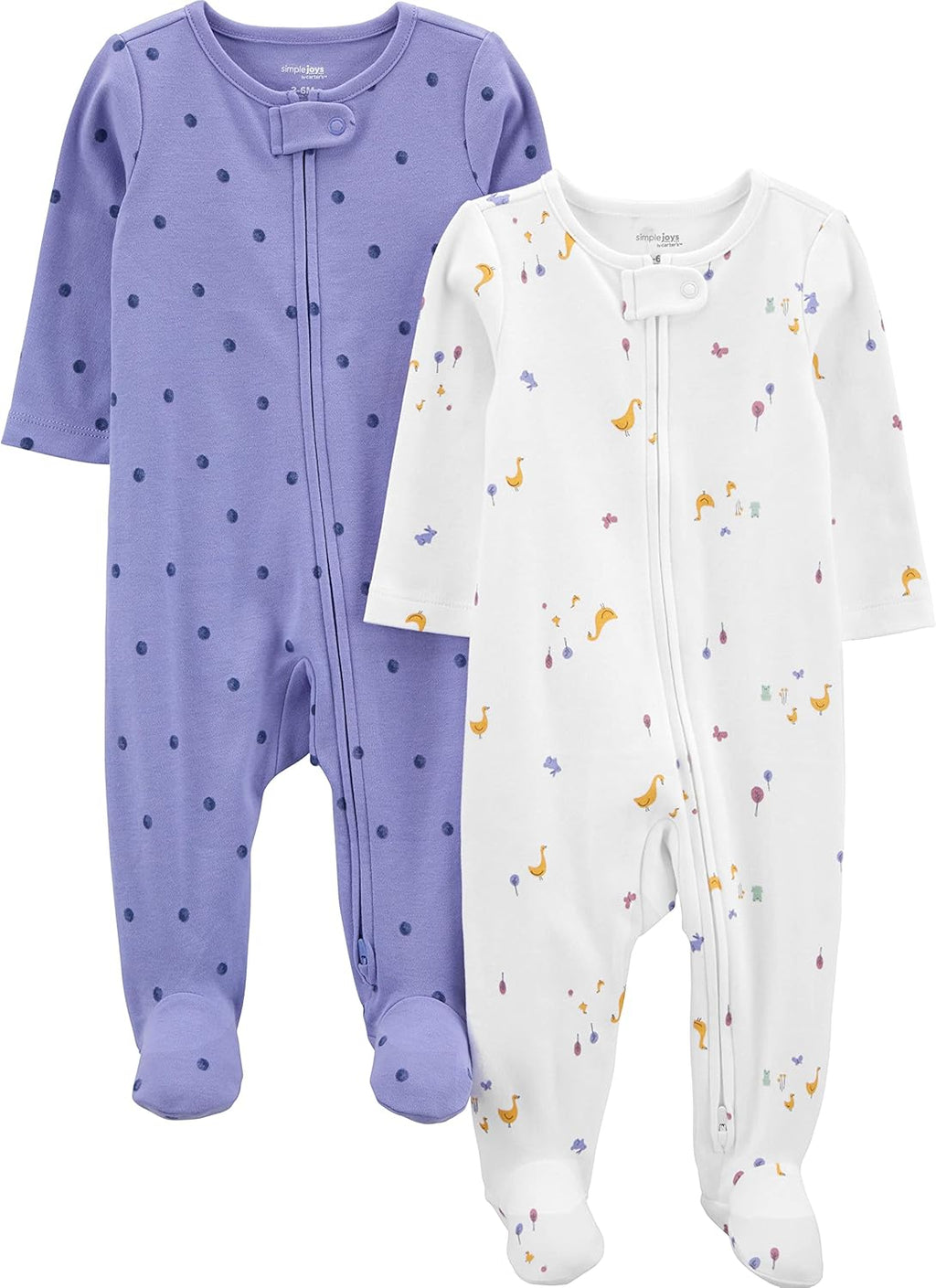 Baby Girls' Cotton Footed Sleep and Play, Pack of 2