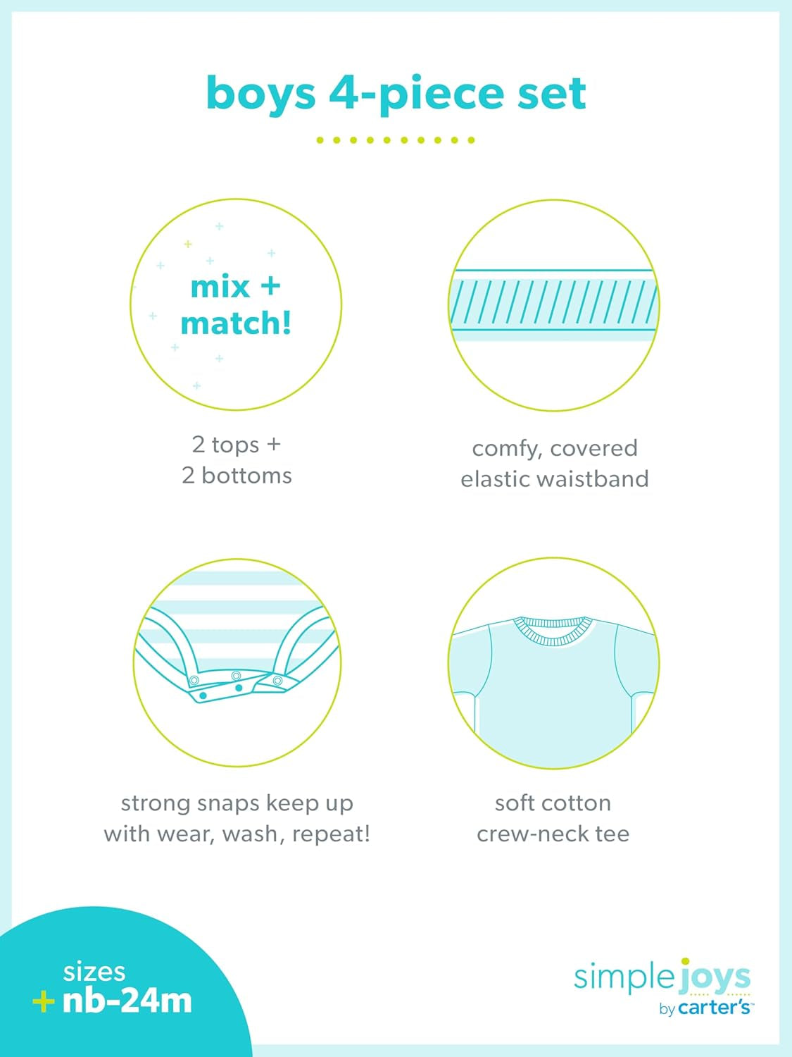 Baby-Boys 4-Piece Bodysuit, Top, and Pant Set