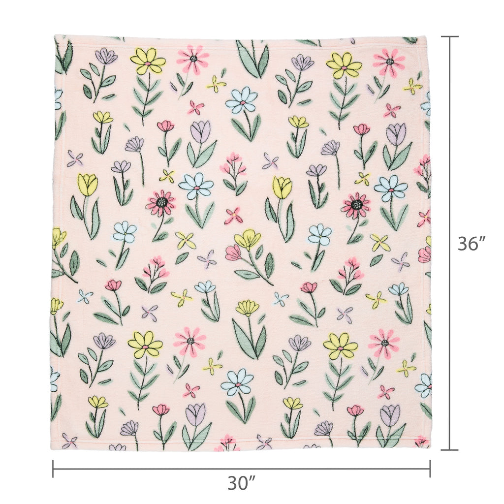 Floral Plush Baby Blanket - Multicolor, 30 in X 36 In