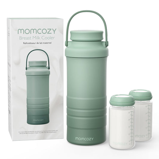22Oz Portable Breast Milk Cooler for Outdoor, Life Saver with 360° Total Cooling for 24 Hours, Larger Capacity Travel Breastmilk Chiller with 2Pcs Baby Bottles for Breastmilk Storage, Green