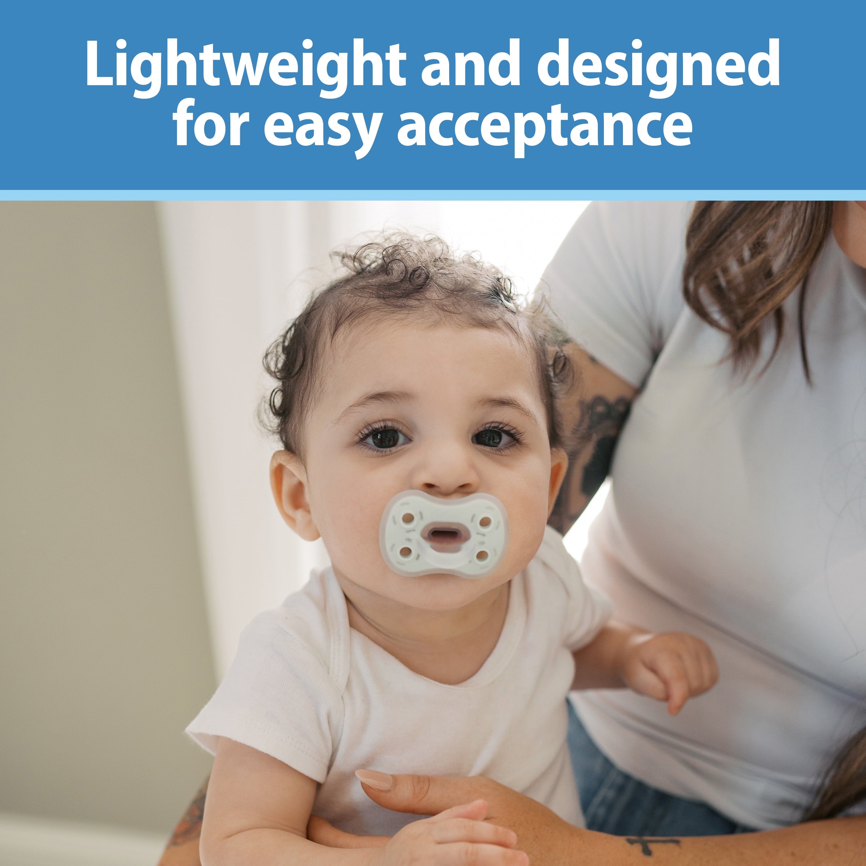 Advantage One-Piece Silicone Baby Pacifier, Fully Symmetrical, Neutral, 0-6M, 3 Pack