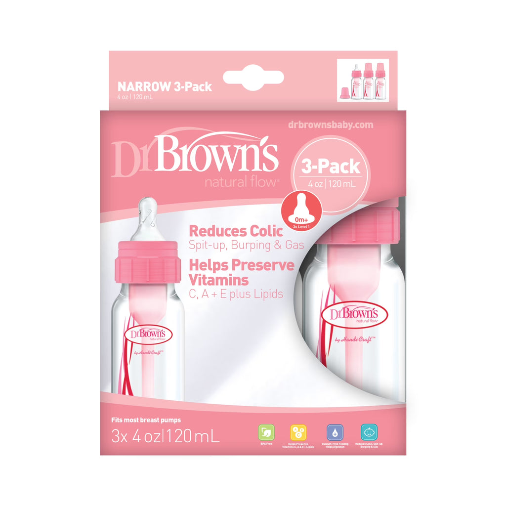 Natural Flow Anti-Colic Baby Bottles -Pink - 4Oz - 3-Pack
