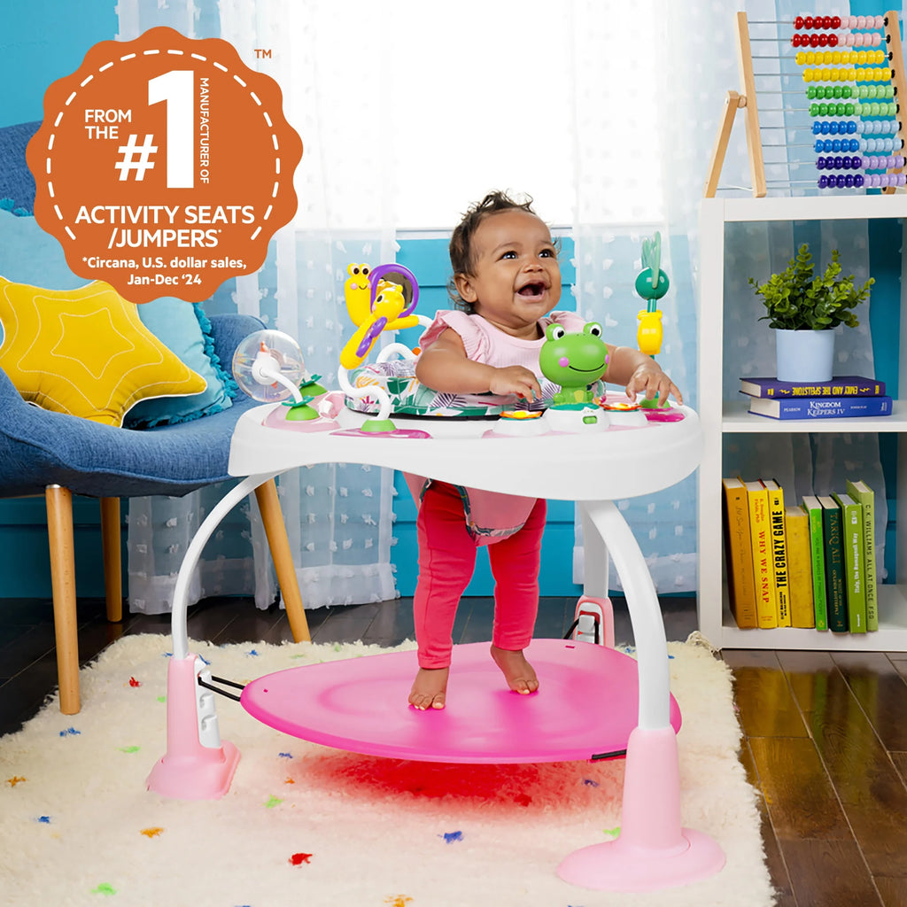 Bounce Bounce Baby 2-In-1 Activity Center Jumper & Table - Playful Palms Pink, 6 Months and Up