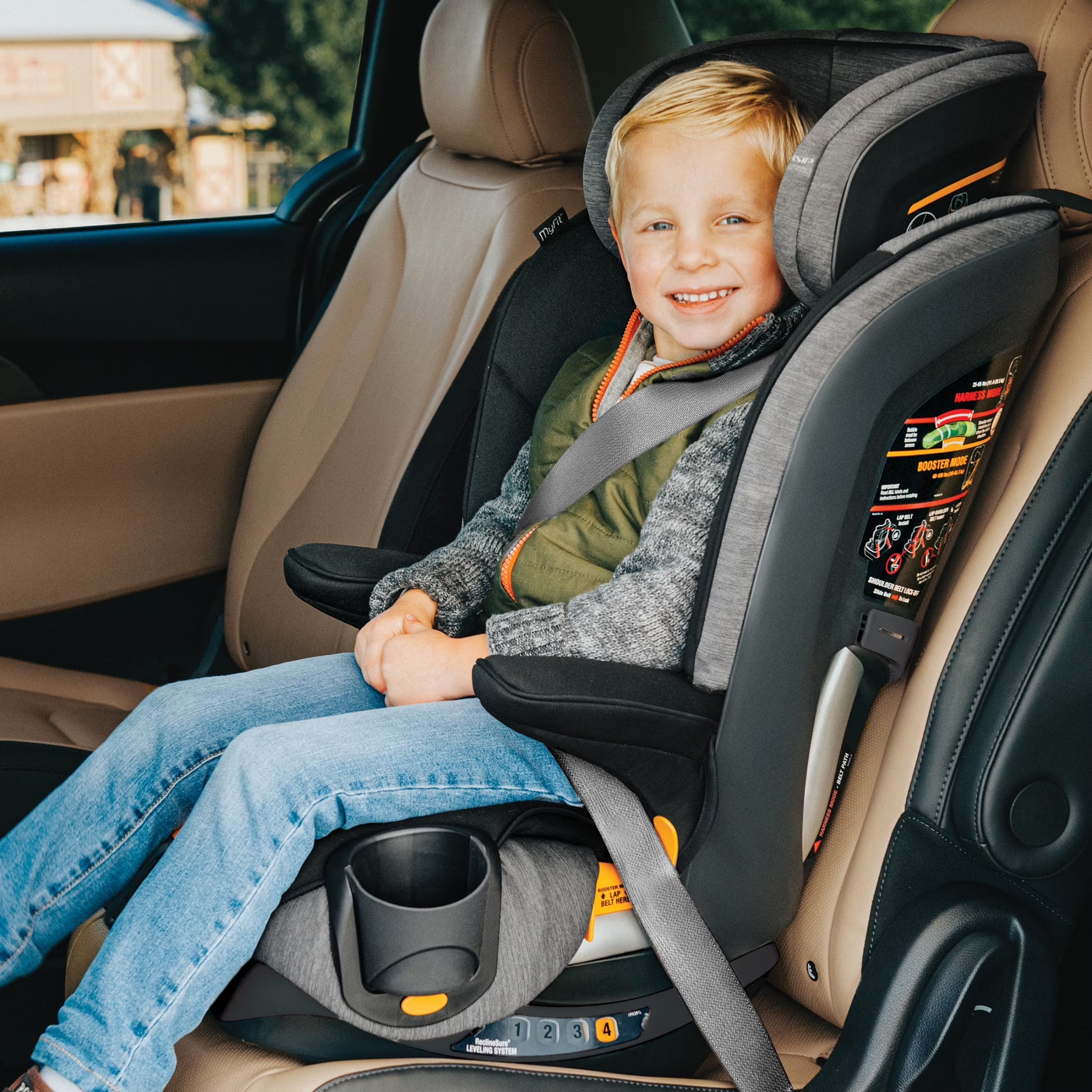 Myfit® 2-In-1 Forward-Facing Harness Booster Car Seat for Toddlers, 5-Point Harness, Belt-Positioning Booster - Iron (Black), New