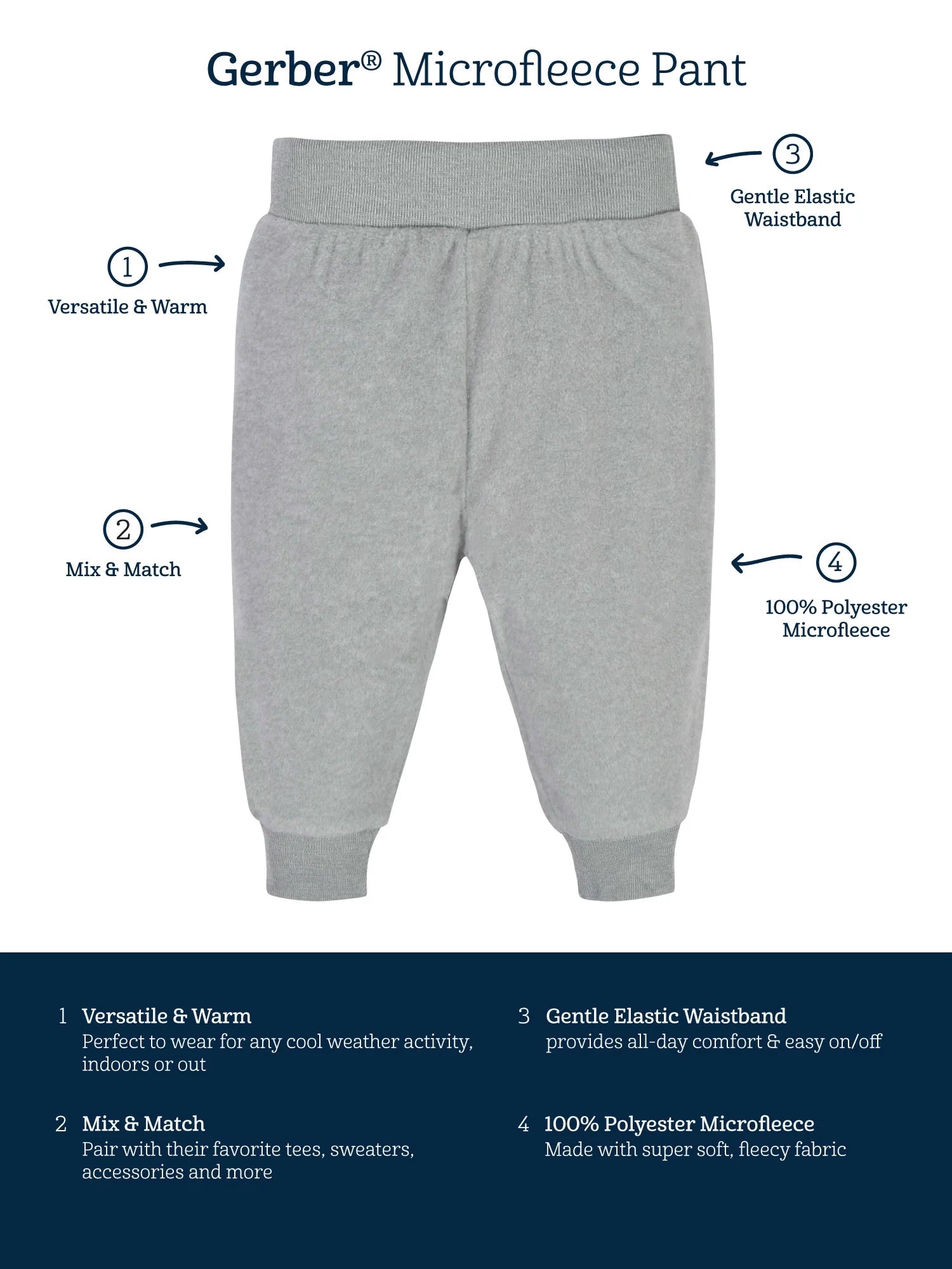 Gerber Baby Boys Microfleece Pants, 4-Pack, (Newborn - 24 Months)