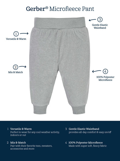Gerber Baby Boys Microfleece Pants, 4-Pack, (Newborn - 24 Months)