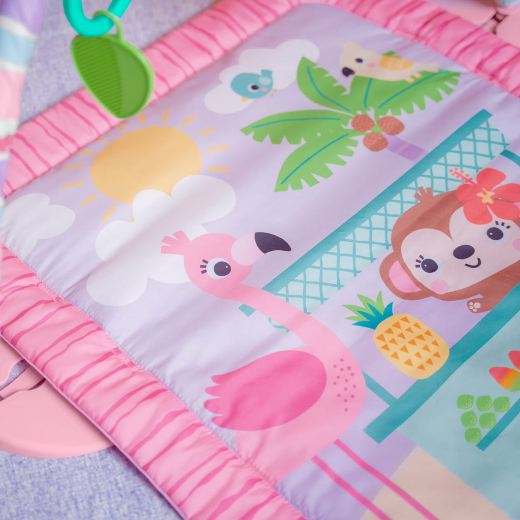 Pink Palms Tiki Toy Bar Baby Activity Gym & Tummy Time Mat with Toy Bar and 3 Toys, Newborn to 3 Years