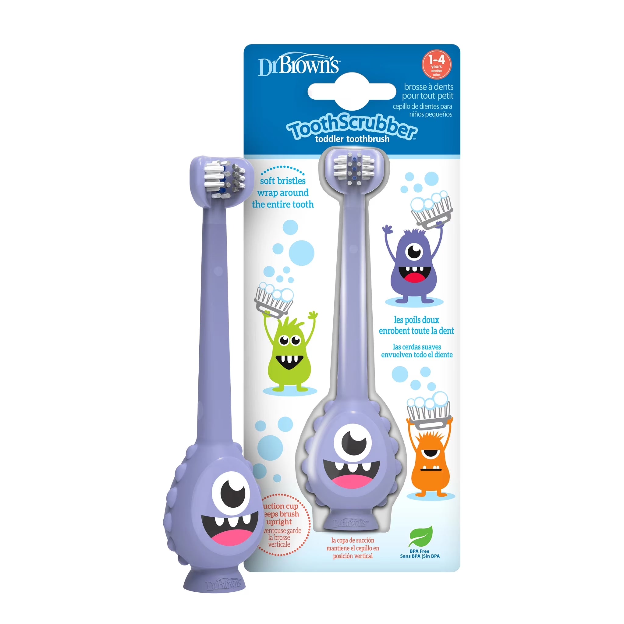 Toothscrubber Toothbrush, 3-Sided, Color Changing Bristles, Suction Base, Purple, 1-4Y
