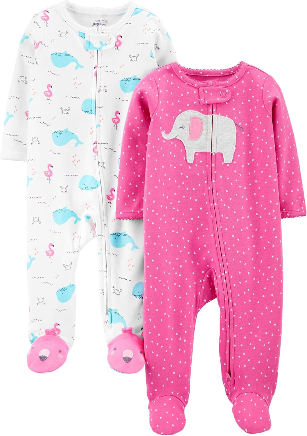 Baby Girls' Cotton Footed Sleep and Play, Pack of 2