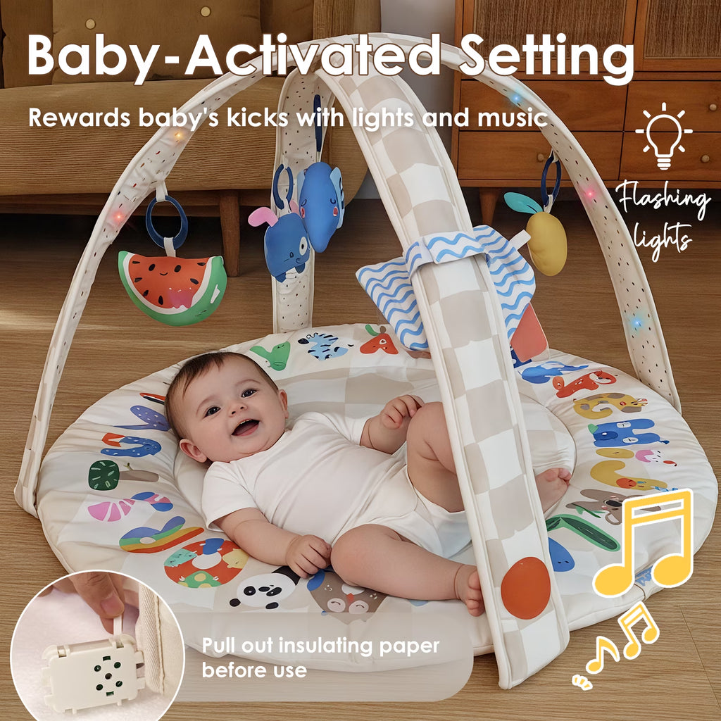 Play Gym, Stage-Based Developmental Activity Gym & Play Mat for Baby to Toddler, 5 Removable Sensory Toys,0+ Months (ABC123)
