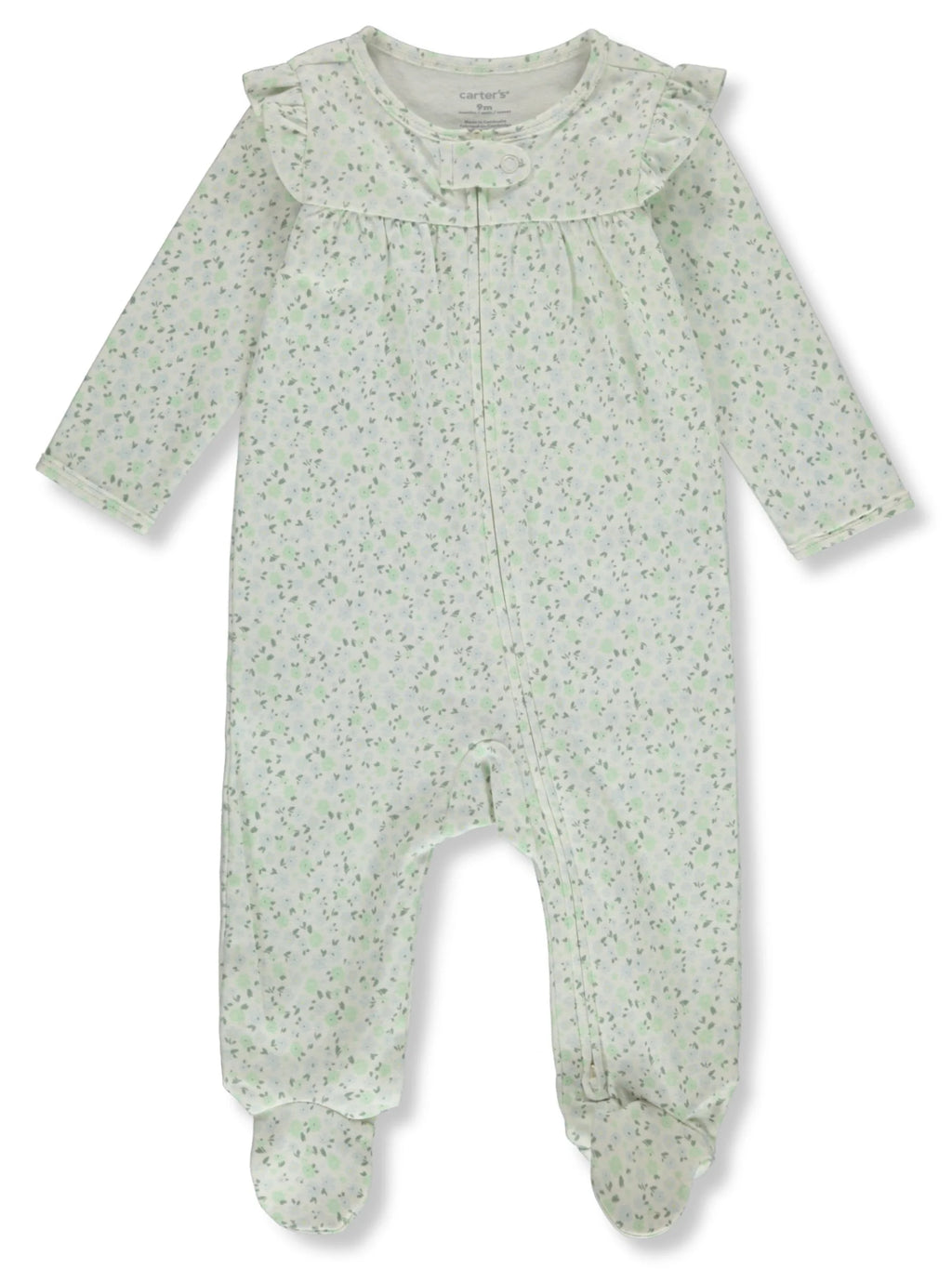 Baby Girls' Floral Collar Long-Sleeve Bodysuit Color: Sage Green Size: 3 Months