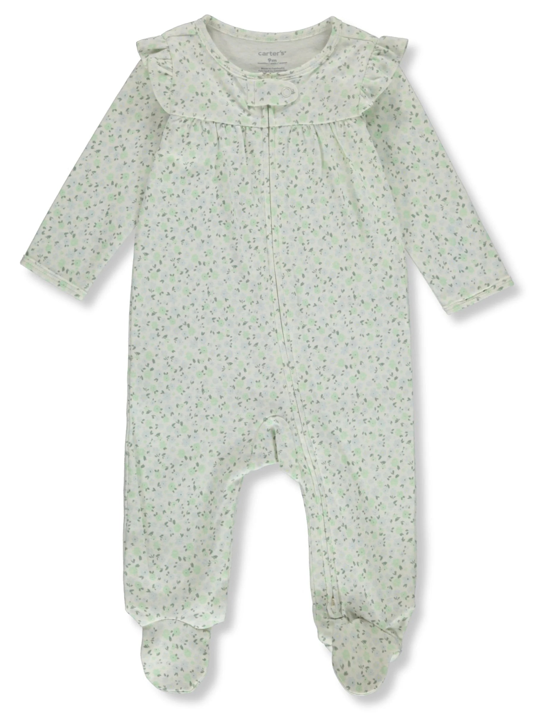 Baby Girls' Floral Collar Long-Sleeve Bodysuit Color: Sage Green Size: 3 Months