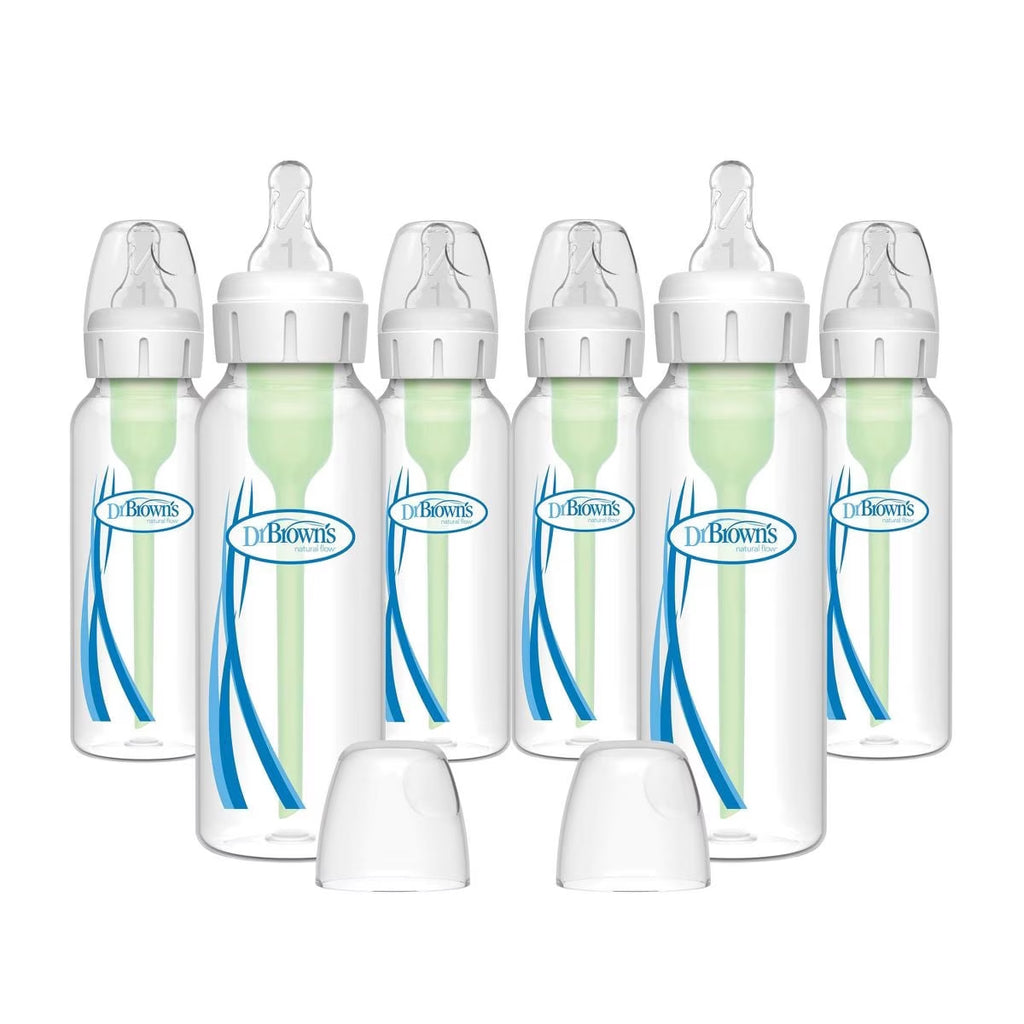 Dr. Brown'S 8 Fl Oz Options+ Narrow Anti-Colic Baby Bottle - 6Pk: Bpa-Free, Silicone Nipple, Level 1 Slow Flow
