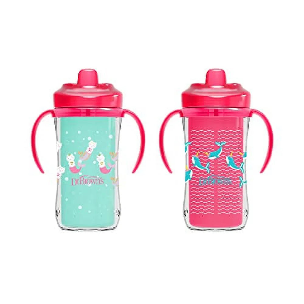 Dr. Brown’S Milestones Hard Spout Insulated Sippy Cup with Handles - Pink - 10Oz - 2Pk - 12M+