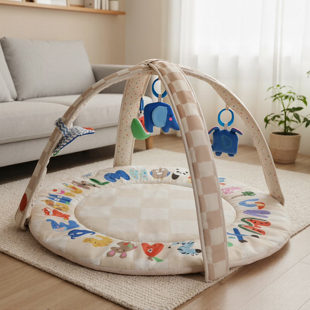 Play Gym, Stage-Based Developmental Activity Gym & Play Mat for Baby to Toddler, 5 Removable Sensory Toys,0+ Months (ABC123)
