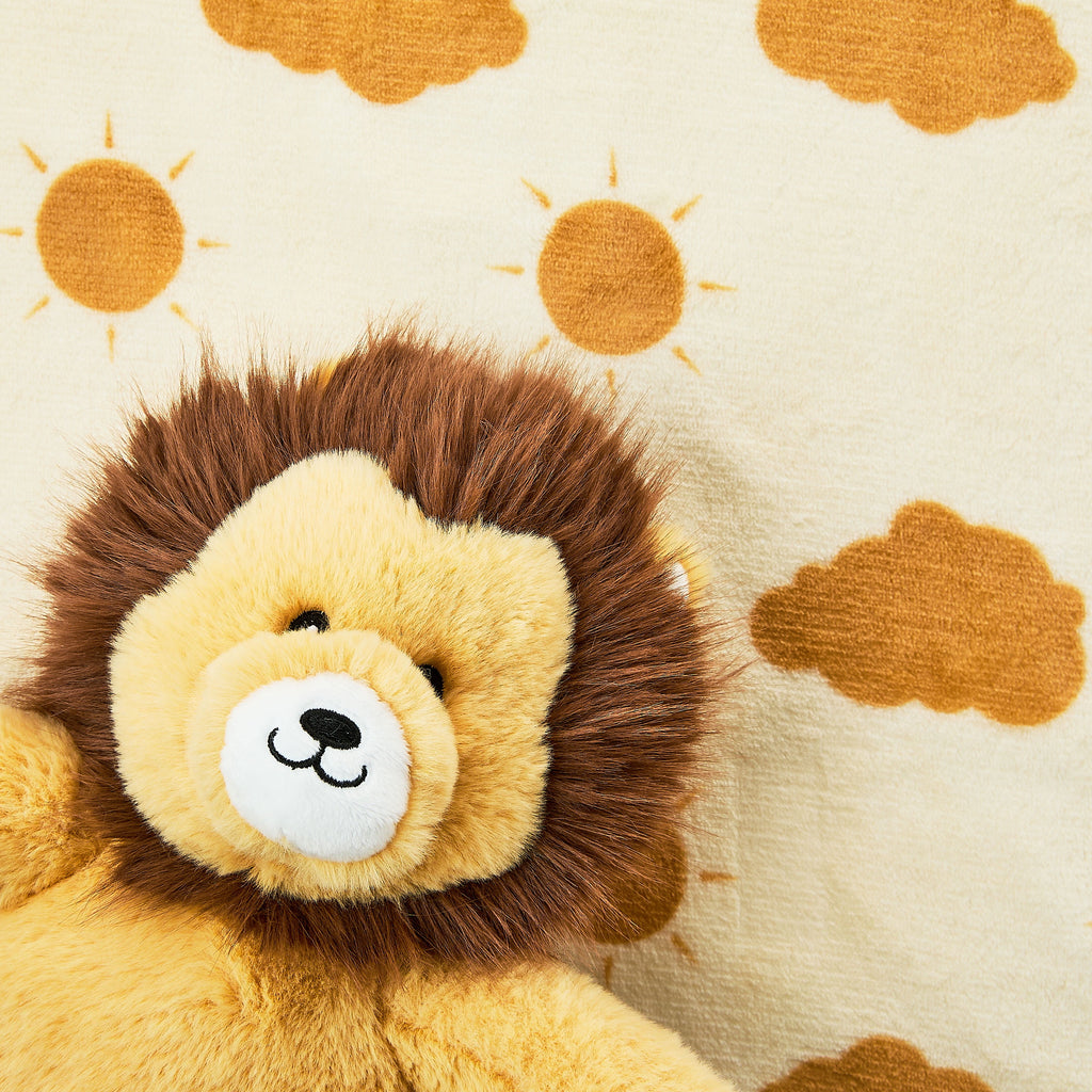 2-Piece Polyester Baby Blanket & Lion Plush Toy Set, Yellow, 30 in X 40 In