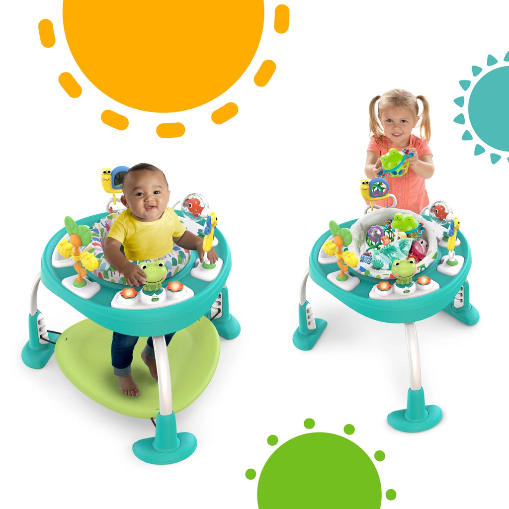 Bounce Bounce Baby 2-In-1 Activity Center Jumper & Table, Playful Pond, Green, Ages 6 Months and Up