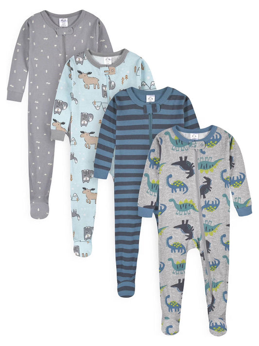 Gerber Baby & Toddler Neutral Snug Fit Footed Cotton Pajamas, 4-Pack, Sizes 0/3 Months-5T