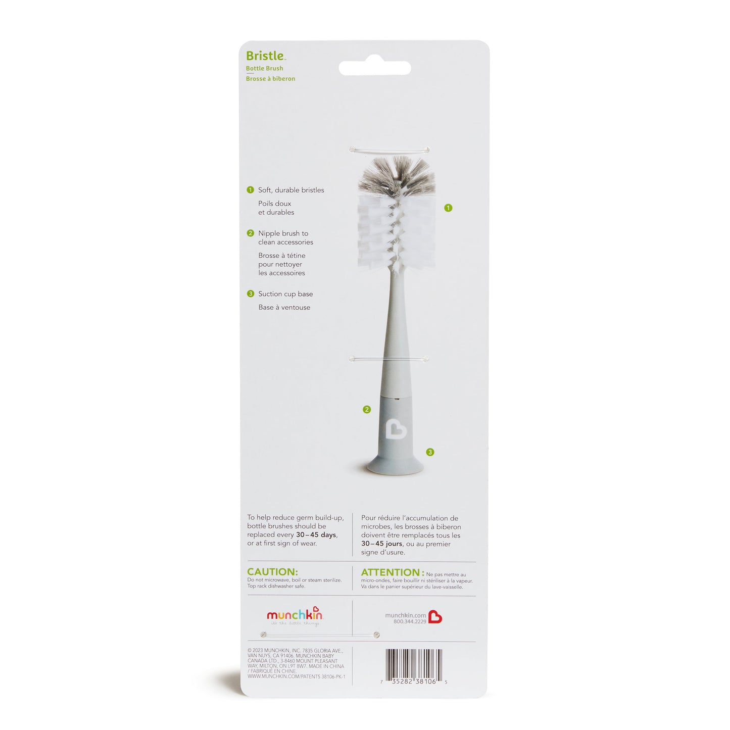 Munchkin® Bristle™ Baby Bottle Brush with Suction Base, Gray, Unisex