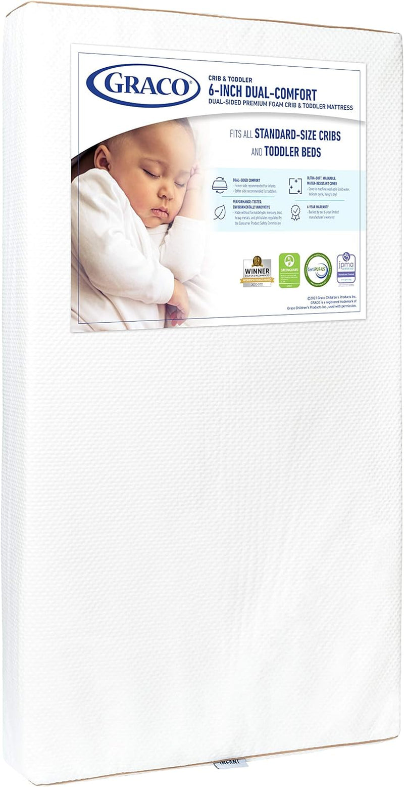 6-Inch Dual-Comfort Crib & Toddler Mattress - GREENGUARD Gold and OEKO-TEX STANDARD 100 Certified, Certipur-Us Certified Foam, 2-Sided Mattress Fits Crib & Toddler Bed, Waterproof Sleep Surface