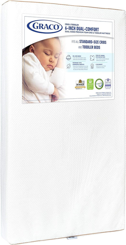 6-Inch Dual-Comfort Crib & Toddler Mattress - GREENGUARD Gold and OEKO-TEX STANDARD 100 Certified, Certipur-Us Certified Foam, 2-Sided Mattress Fits Crib & Toddler Bed, Waterproof Sleep Surface