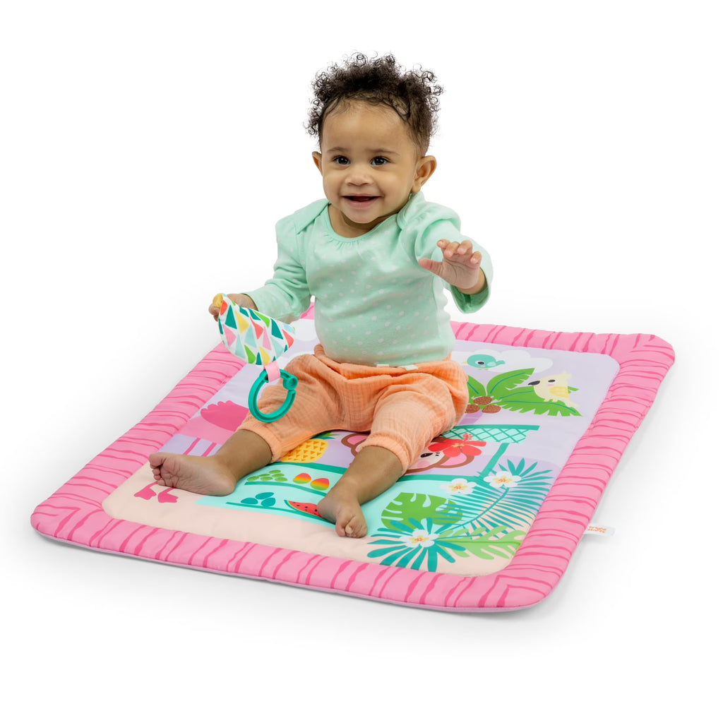Pink Palms Tiki Toy Bar Baby Activity Gym & Tummy Time Mat with Toy Bar and 3 Toys, Newborn to 3 Years
