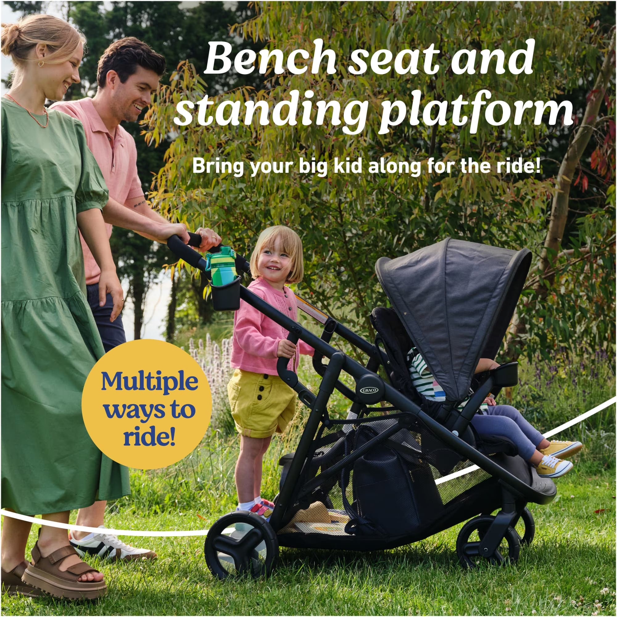 Ready2Grow LX 2.0 Double Stroller Features Bench Seat and Standing Platform Options, Clark, Grey