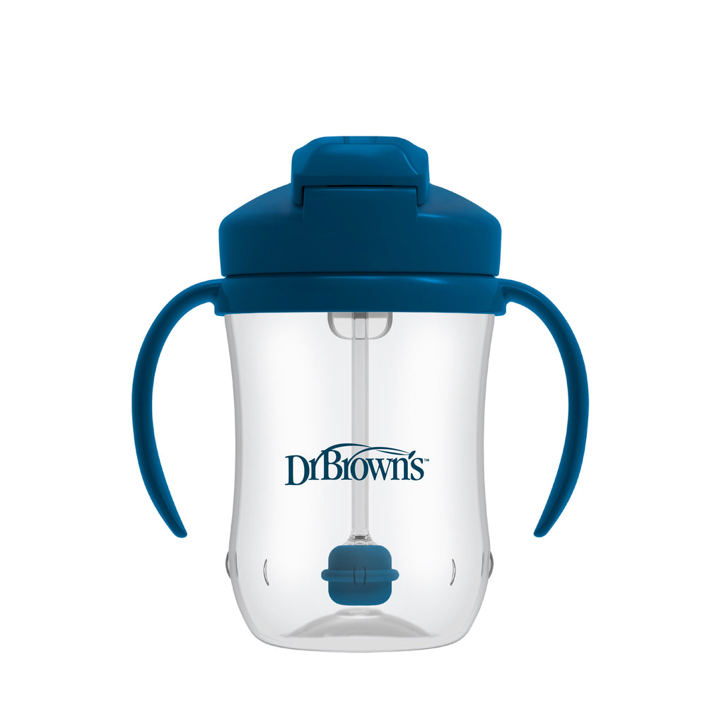 (3 Pack) Dr. Brown'S Milestones Baby'S First Straw Cup, Training Cup with Weighted Straw, 9Oz/270Ml, Dark Blue, 6M+