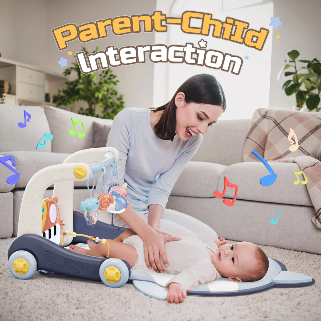 4 in 1 Baby Gym Play Mat & Baby Learning Walker, Activity Mat with Kick and Play Piano for Infant Newborn, Gift 0-12 Months