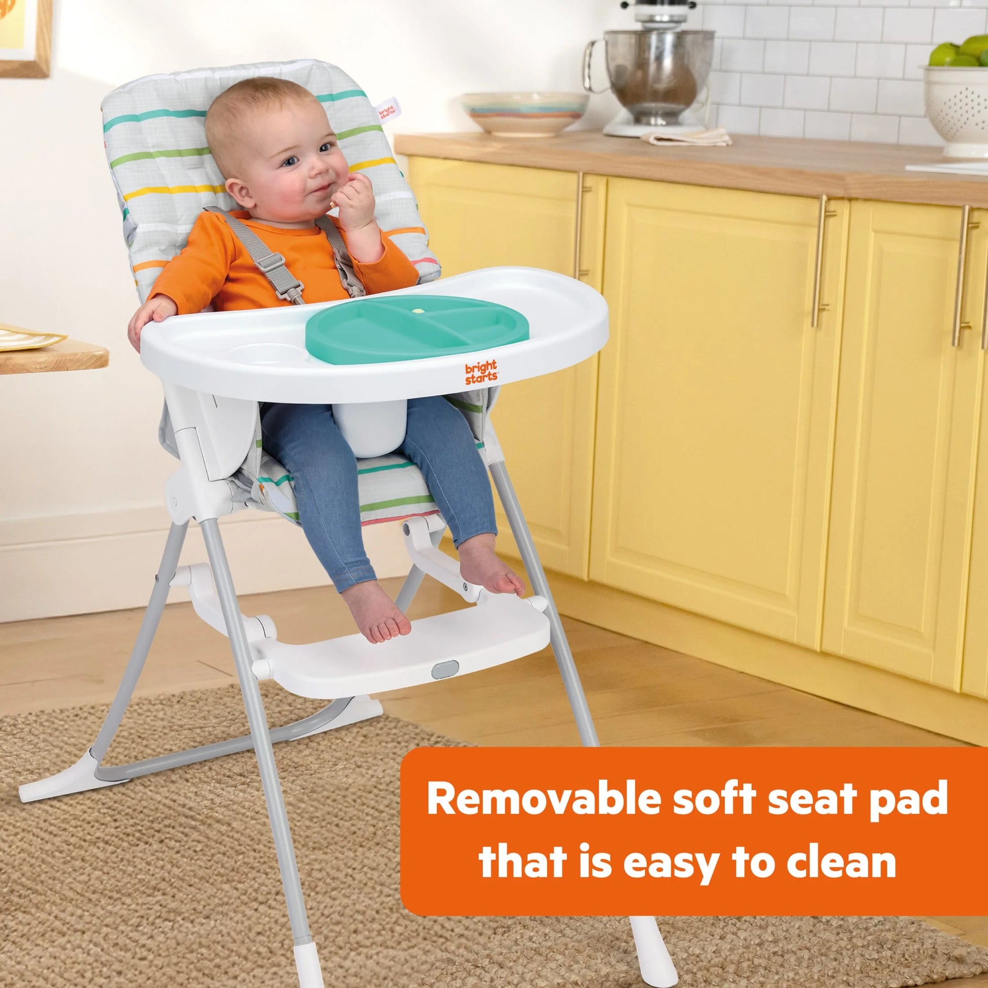 Bright Starts Dine Delight Compact Folding High Chair with 3-Section Plate, Unisex, Infant to Toddler