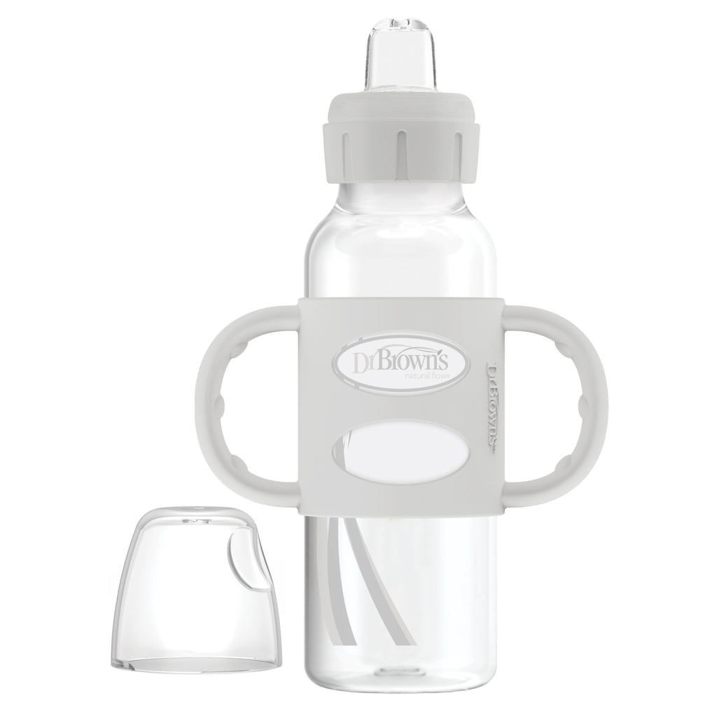 Milestones Narrow Sippy Spout Bottle, 100% Silicone Handles, 8Oz/250Ml, 6M+, BPA Free, Gray