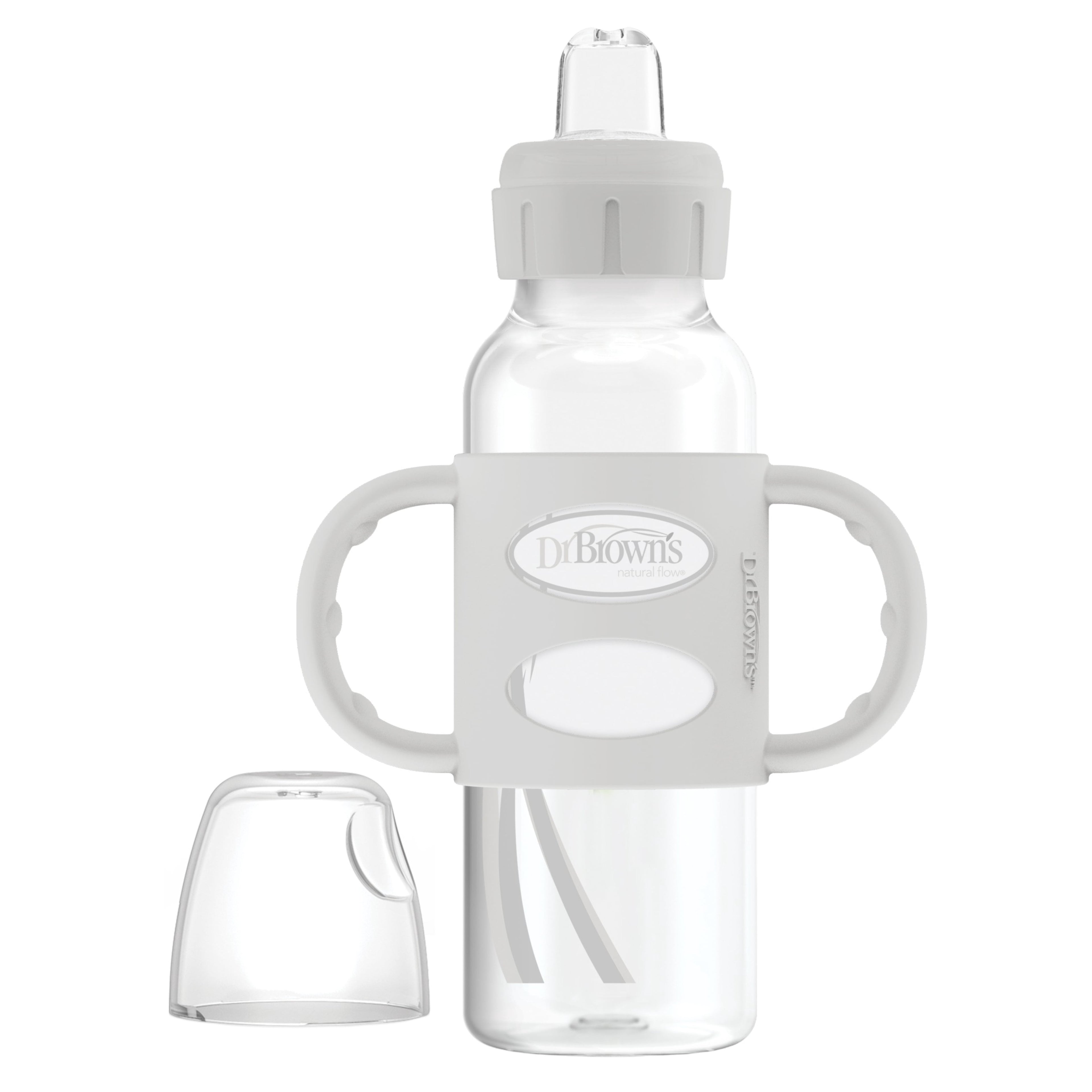 Milestones Narrow Sippy Spout Bottle, 100% Silicone Handles, 8Oz/250Ml, 6M+, BPA Free, Gray