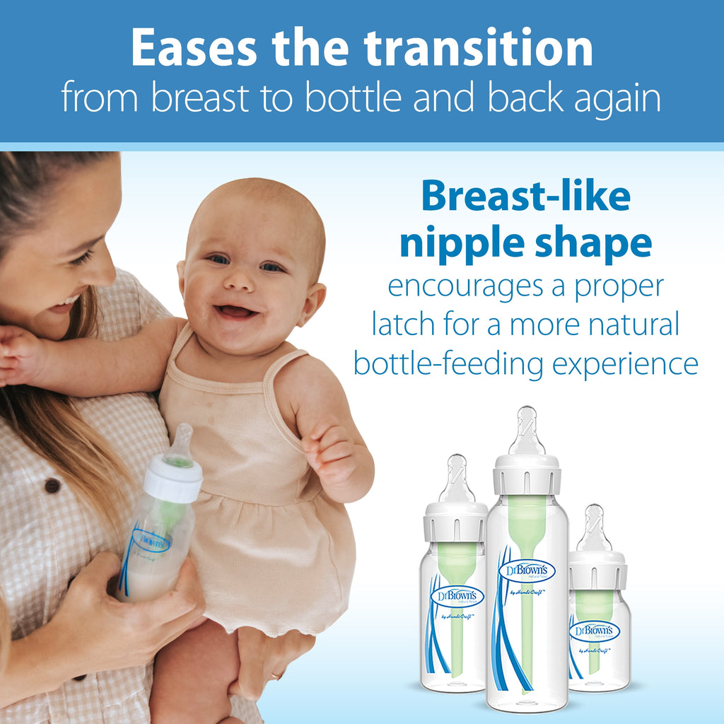 Natural Flow Level 2 Narrow Baby Bottle Nipple, Medium Flow, 3M+, 100% Silicone, 2-Pack