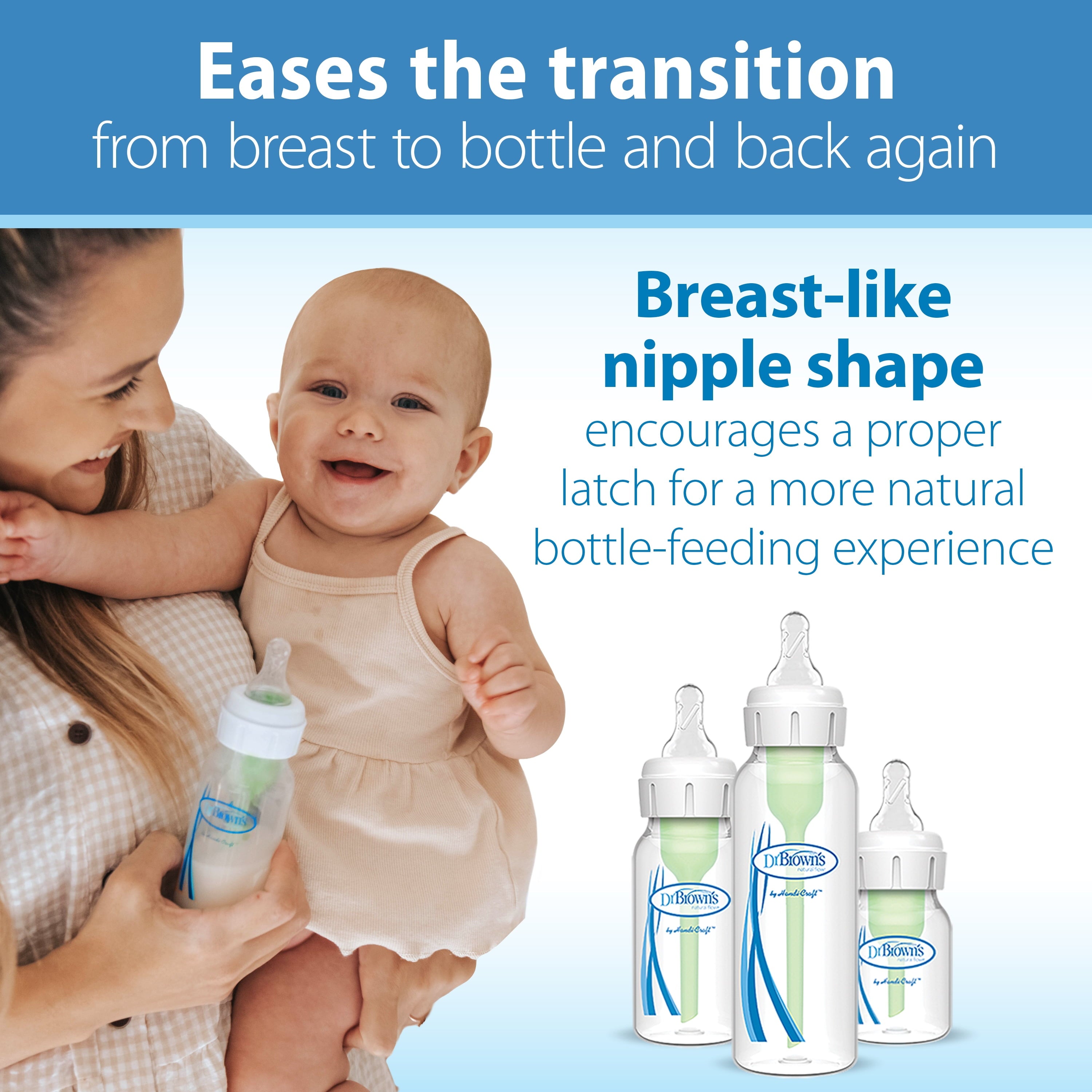 Natural Flow Level 2 Narrow Baby Bottle Nipple, Medium Flow, 3M+, 100% Silicone, 2-Pack