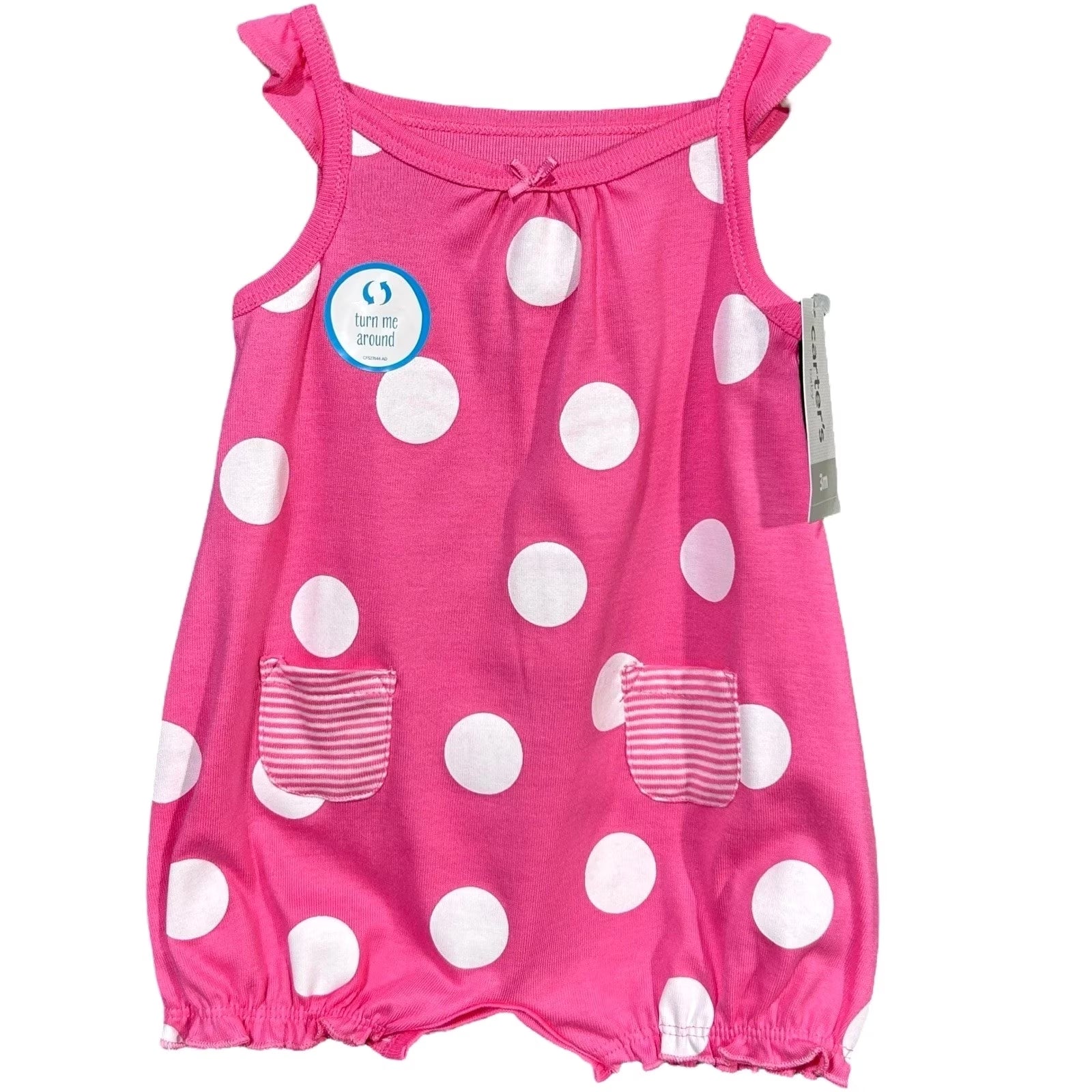 Baby Girls Cotton Romper One-Piece Outfit Size 6M Pink Polka Dot Crab