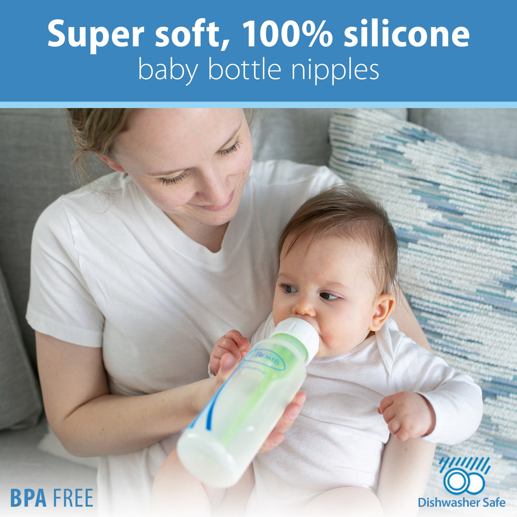 Natural Flow Level 2 Narrow Baby Bottle Nipple, Medium Flow, 3M+, 100% Silicone, 2-Pack
