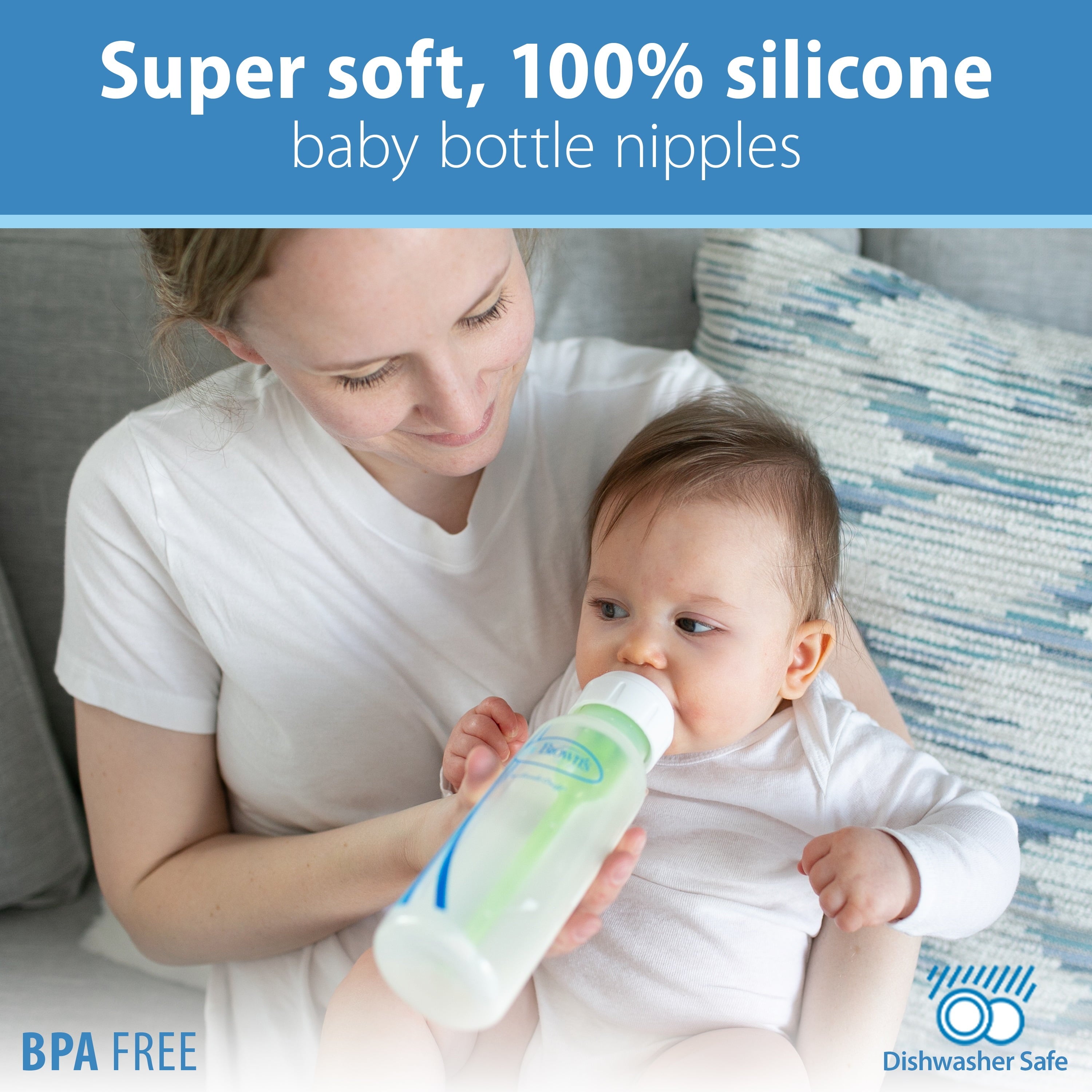 Natural Flow Level 2 Narrow Baby Bottle Silicone Nipple, Medium Flow, 3M+, 100% Silicone Bottle Nipple, 6 Pack