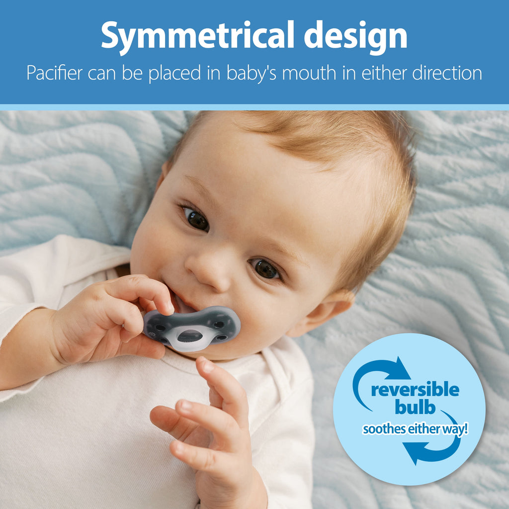 Advantage Lightweight One-Piece Silicone Baby Pacifier, Fully Symmetrical Soother, Neutral, 6-18M, BPA Free, 3 Pack