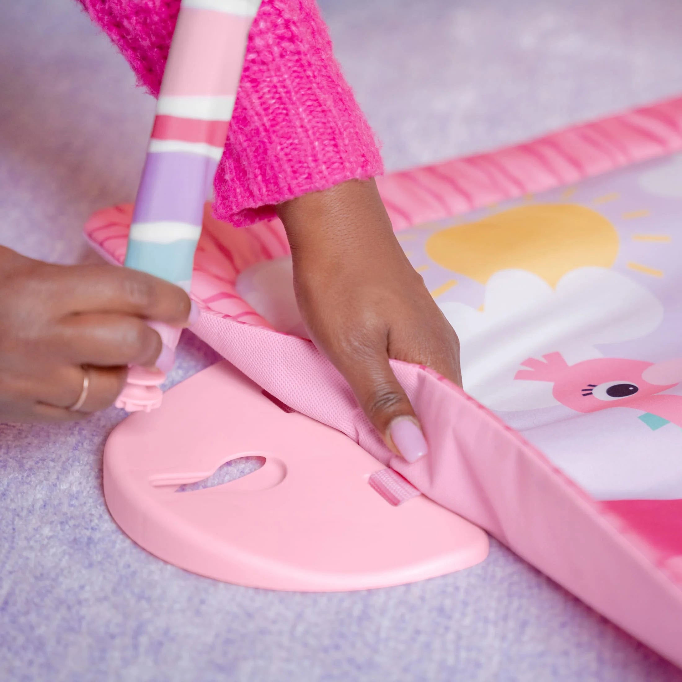 Pink Palms Tiki Toy Bar Baby Activity Gym & Tummy Time Mat with Toy Bar and 3 Toys, Newborn to 3 Years
