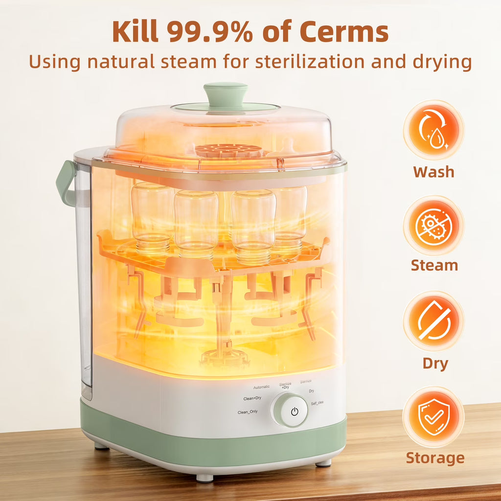 All-In-One Baby Bottle Washer Sterilizer Dryer, Countertop Machine for Bottles & Pump Parts, Replaces Hand Washing, White