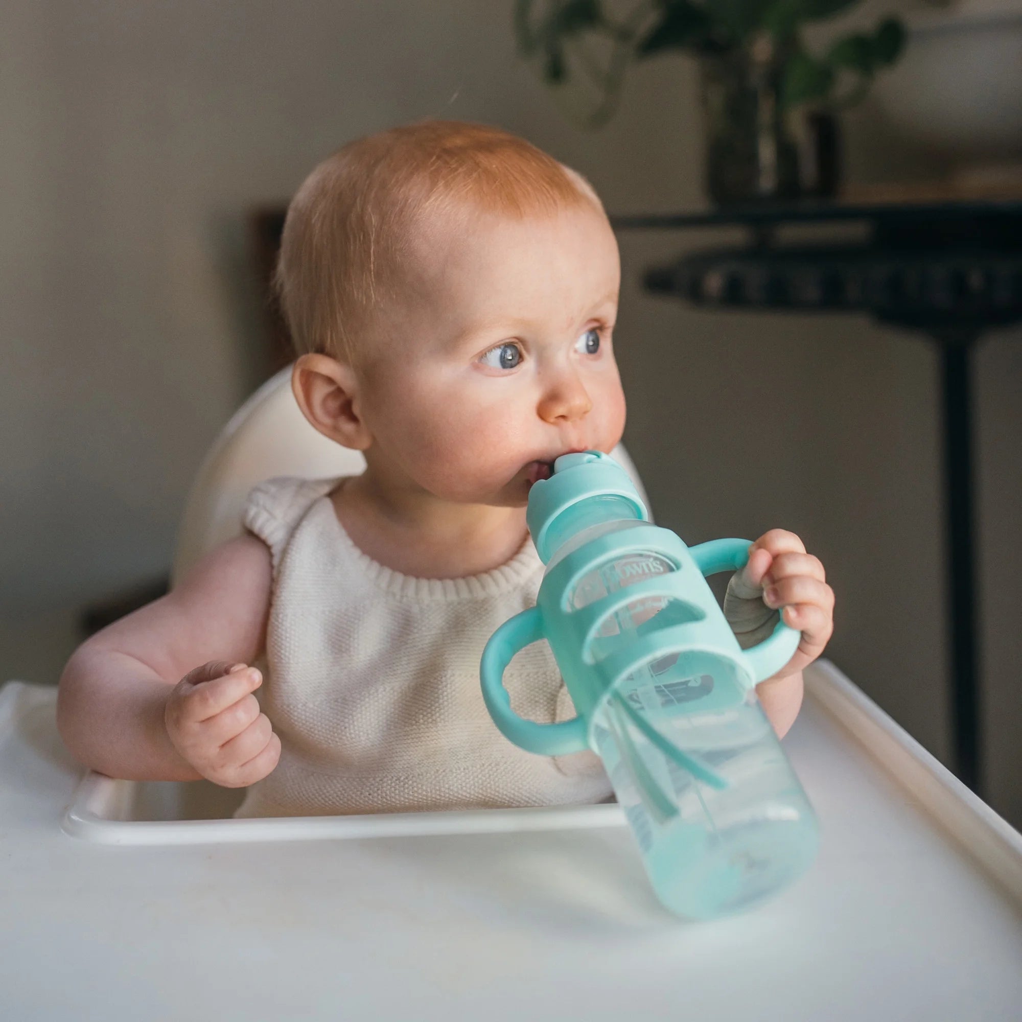 Milestones Sippy Straw Bottle with Silicone Handles - Green - 8Oz