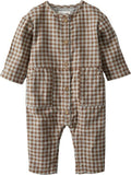 BROWN Baby Organic Cotton Gingham Button-Front Jumpsuit, US Newborn