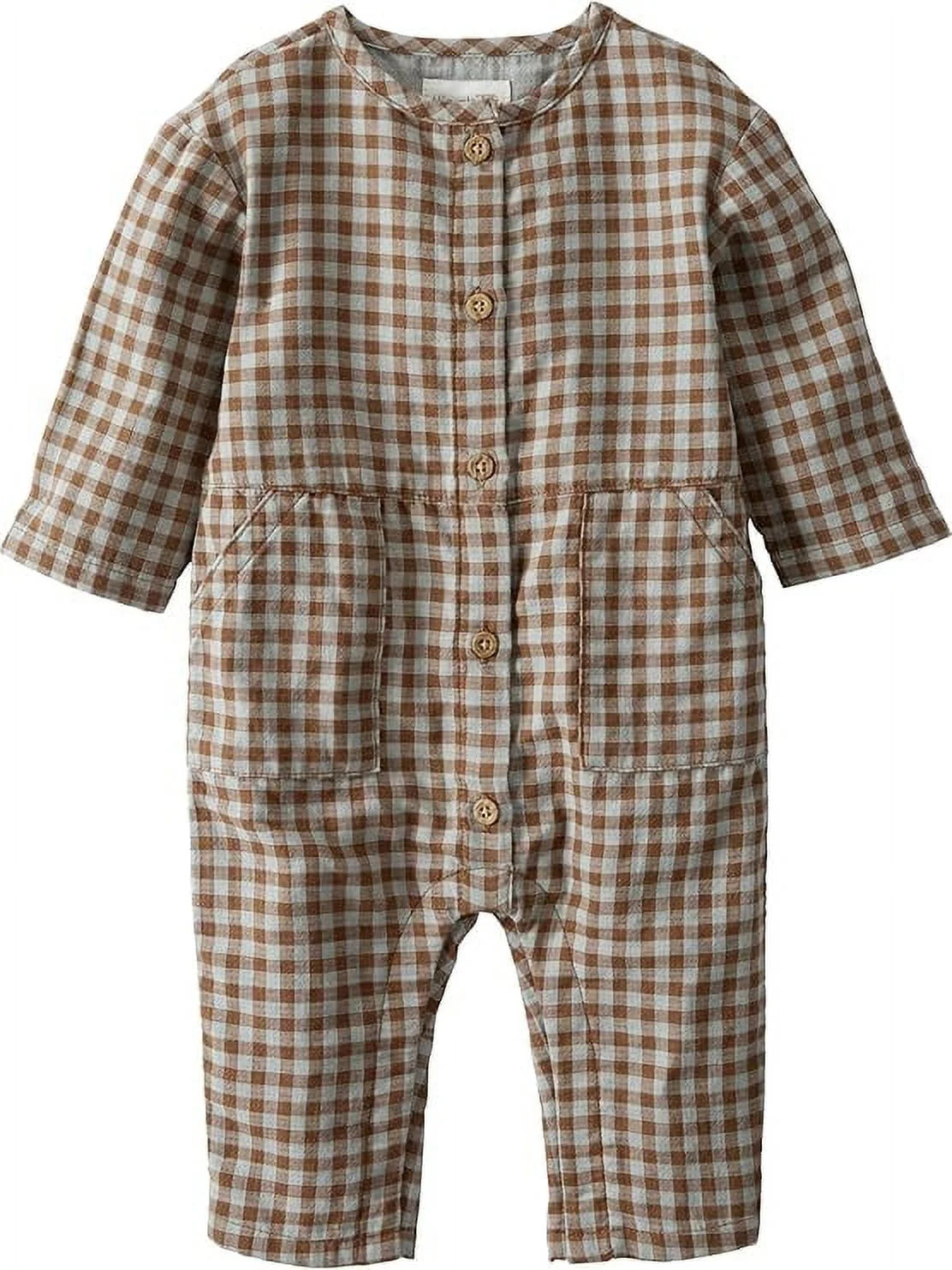 BROWN Baby Organic Cotton Gingham Button-Front Jumpsuit, US Newborn