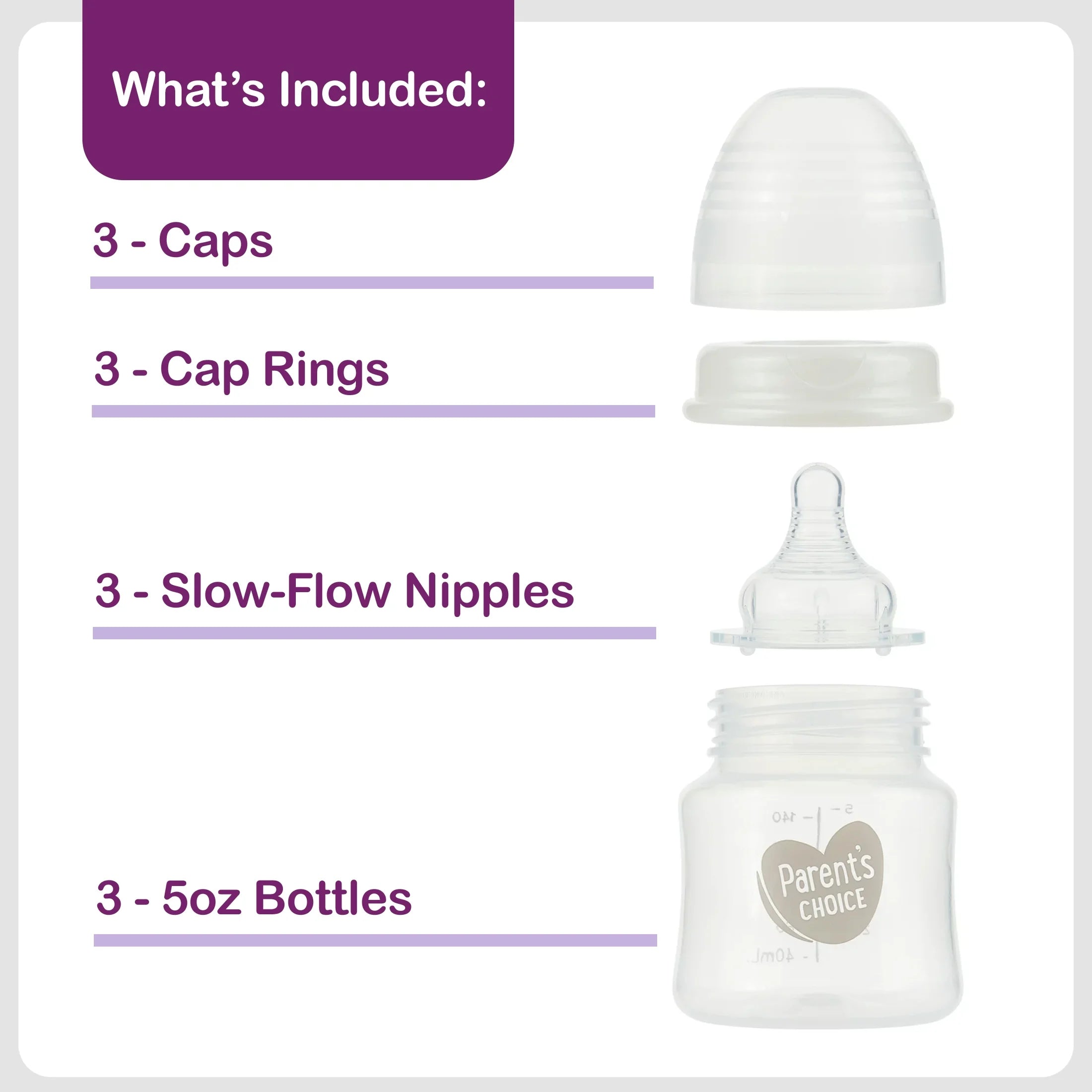 Wide Neck Bottles, 3 Pack, 5 Fl Oz