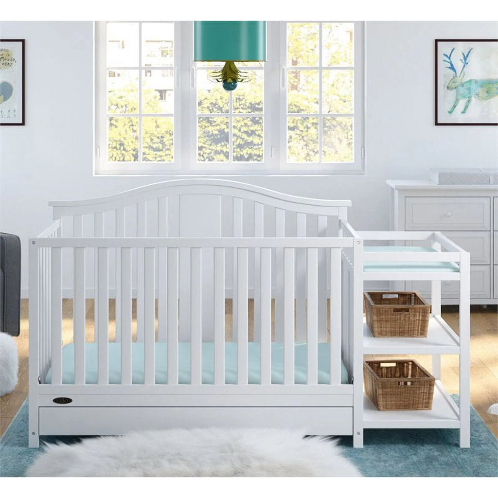 Solano 4-In-1 Convertible Baby Crib and Changer with Drawer, White
