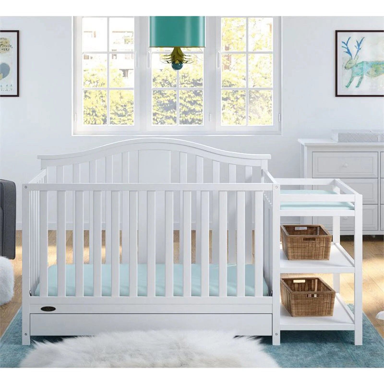 Solano 4-In-1 Convertible Baby Crib and Changer with Drawer, White